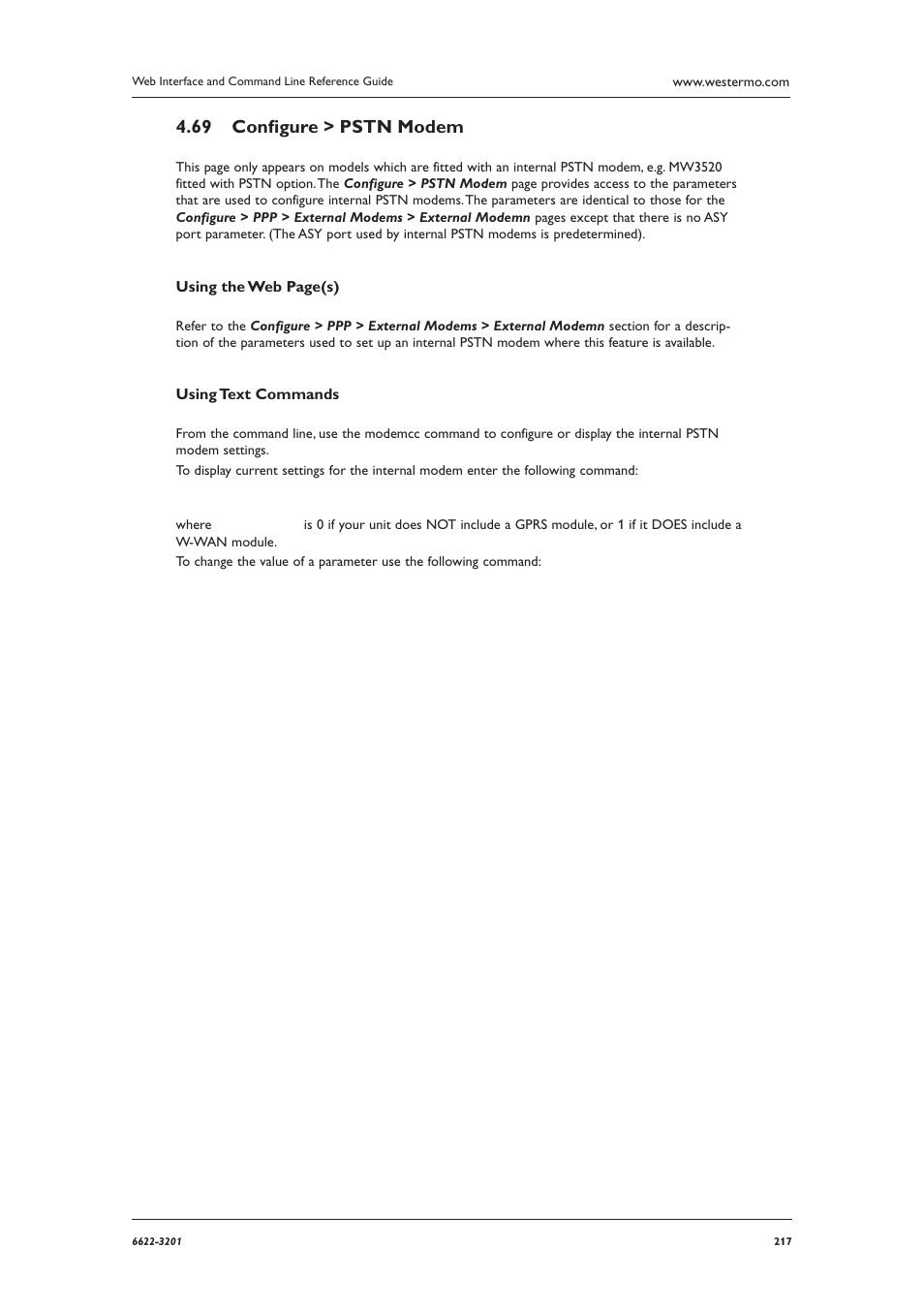 Conﬁ gure > pstn modem 4.69 | Westermo MR Series User Manual | Page 217 / 460
