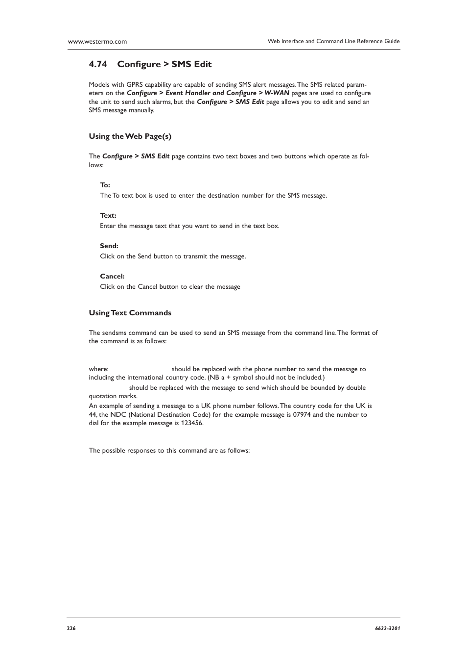 Conﬁ gure > sms edit 4.74 | Westermo MR Series User Manual | Page 226 / 460