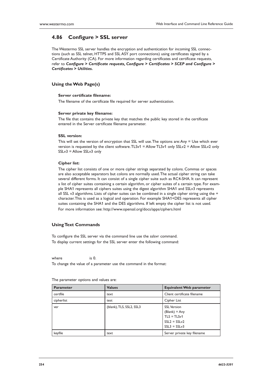 Conﬁ gure > ssl server 4.86 | Westermo MR Series User Manual | Page 254 / 460