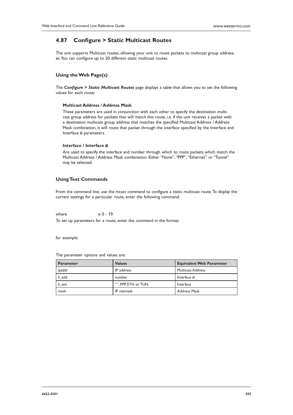 Conﬁ gure > static multicast routes 4.87 | Westermo MR Series User Manual | Page 255 / 460