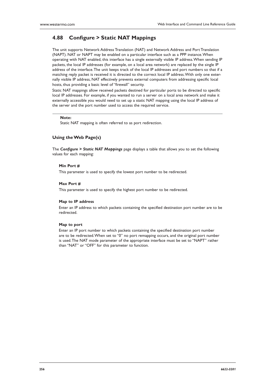 Conﬁ gure > static nat mappings 4.88 | Westermo MR Series User Manual | Page 256 / 460