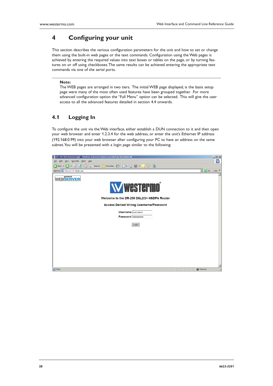 Conﬁ guring your unit 4, Logging in 4.1 | Westermo MR Series User Manual | Page 28 / 460