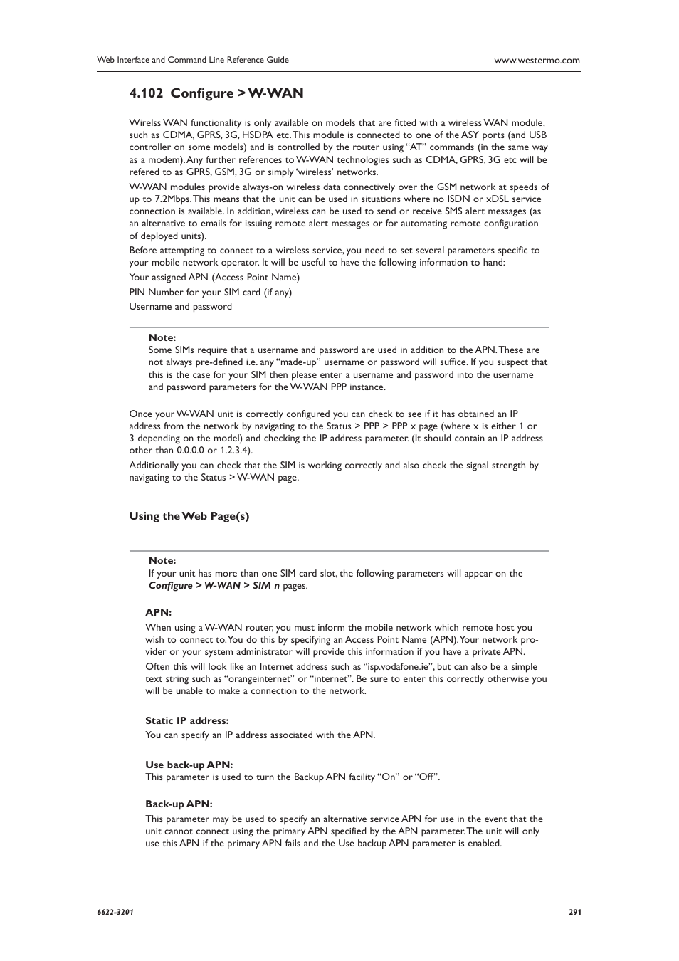 Conﬁ gure > w-wan 4.102 | Westermo MR Series User Manual | Page 291 / 460