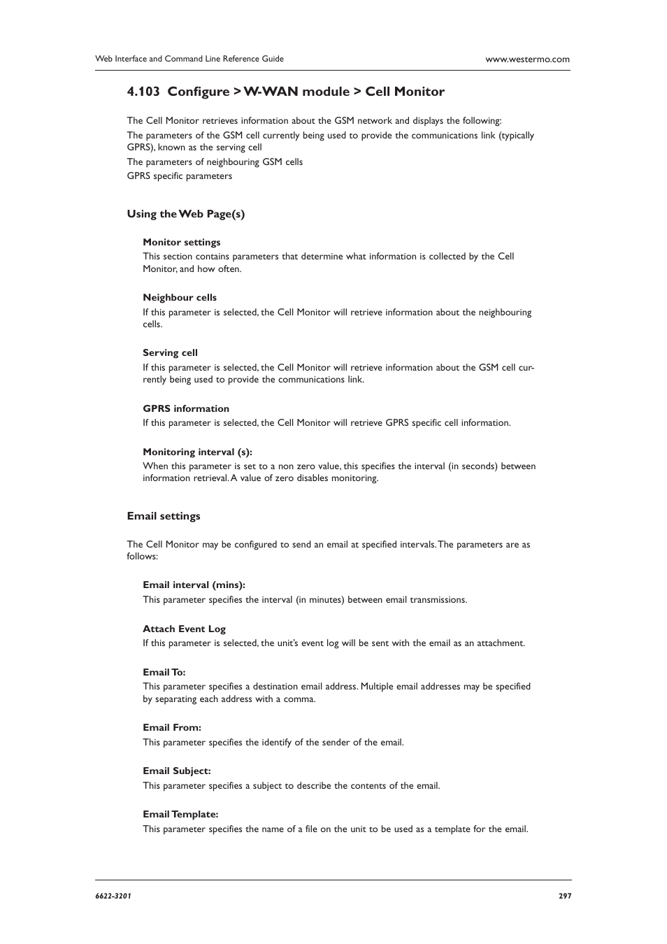 Conﬁ gure > w-wan module > cell monitor 4.103 | Westermo MR Series User Manual | Page 297 / 460