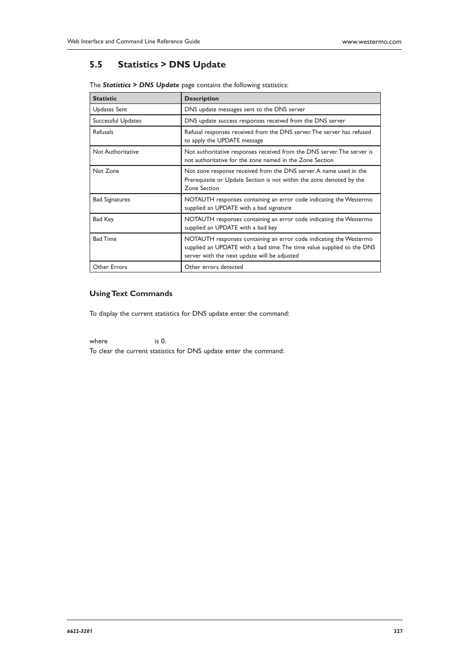 Statistics > dns update 5.5 | Westermo MR Series User Manual | Page 327 / 460