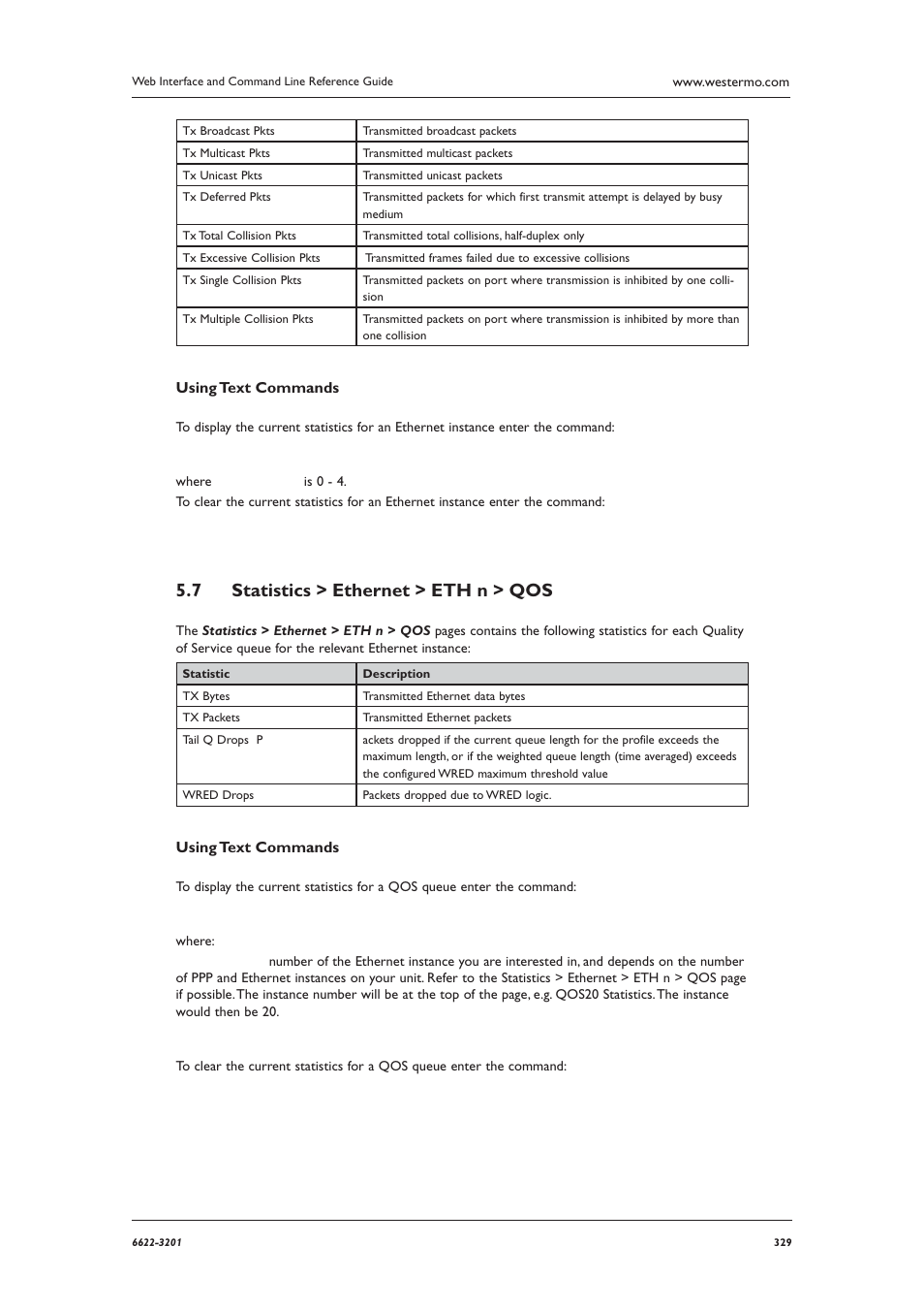 Statistics > ethernet > eth n > qos 5.7 | Westermo MR Series User Manual | Page 329 / 460