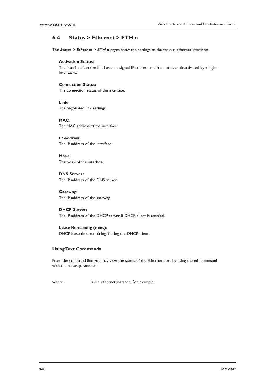 Status > ethernet > eth n 6.4 | Westermo MR Series User Manual | Page 346 / 460