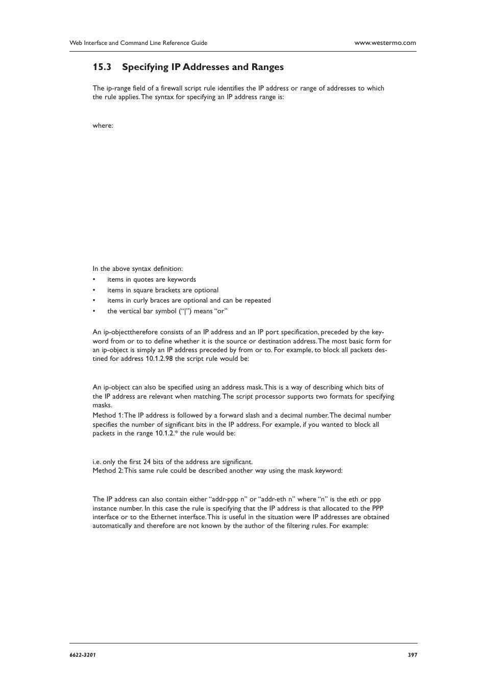 Specifying ip addresses and ranges 15.3 | Westermo MR Series User Manual | Page 397 / 460