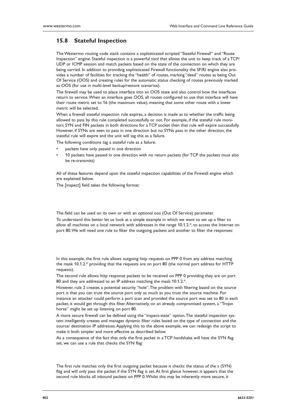 Stateful inspection 15.8 | Westermo MR Series User Manual | Page 402 / 460