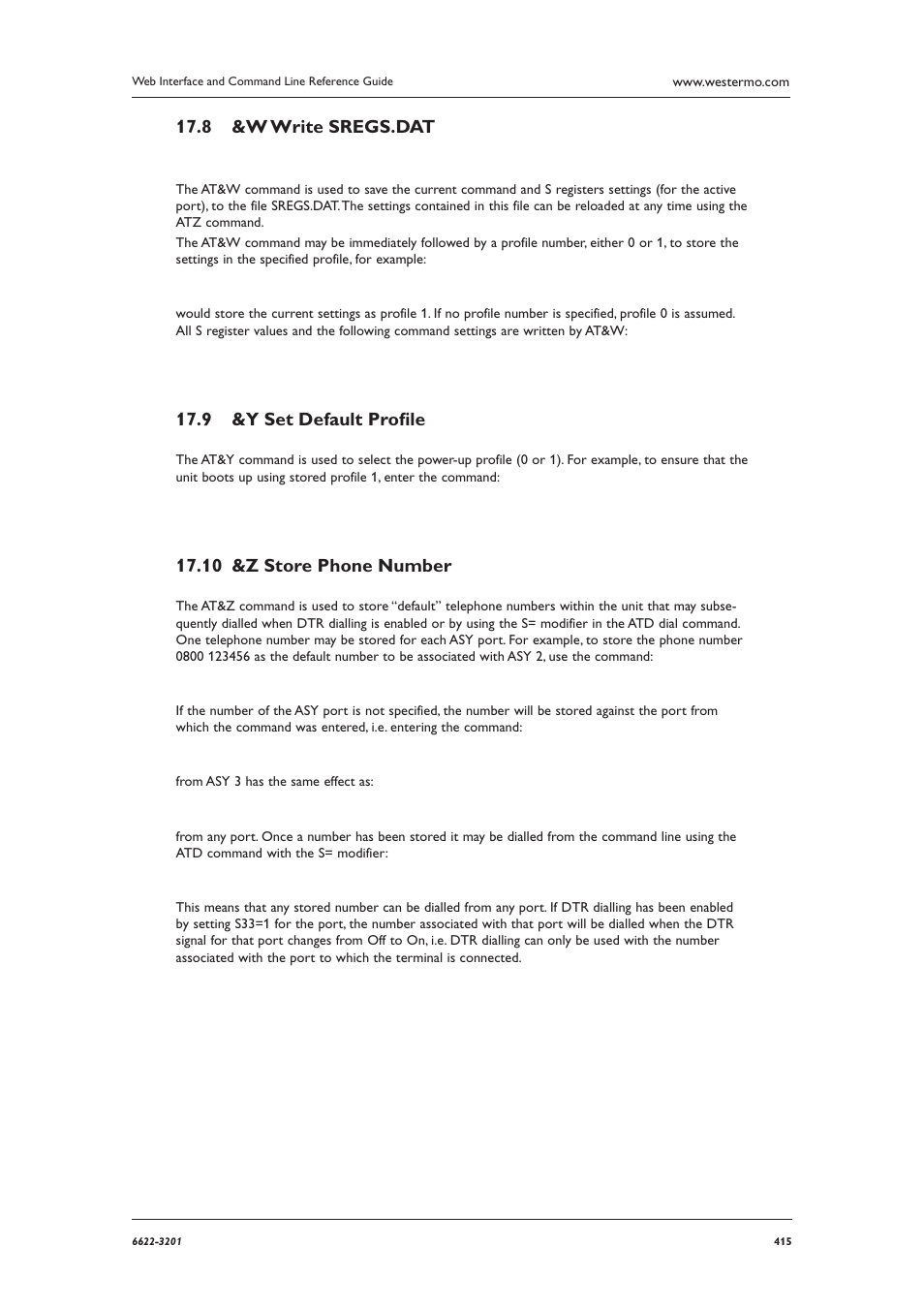 W write sregs.dat 17.8, Y set default proﬁ le 17.9, Z store phone number 17.10 | Westermo MR Series User Manual | Page 415 / 460