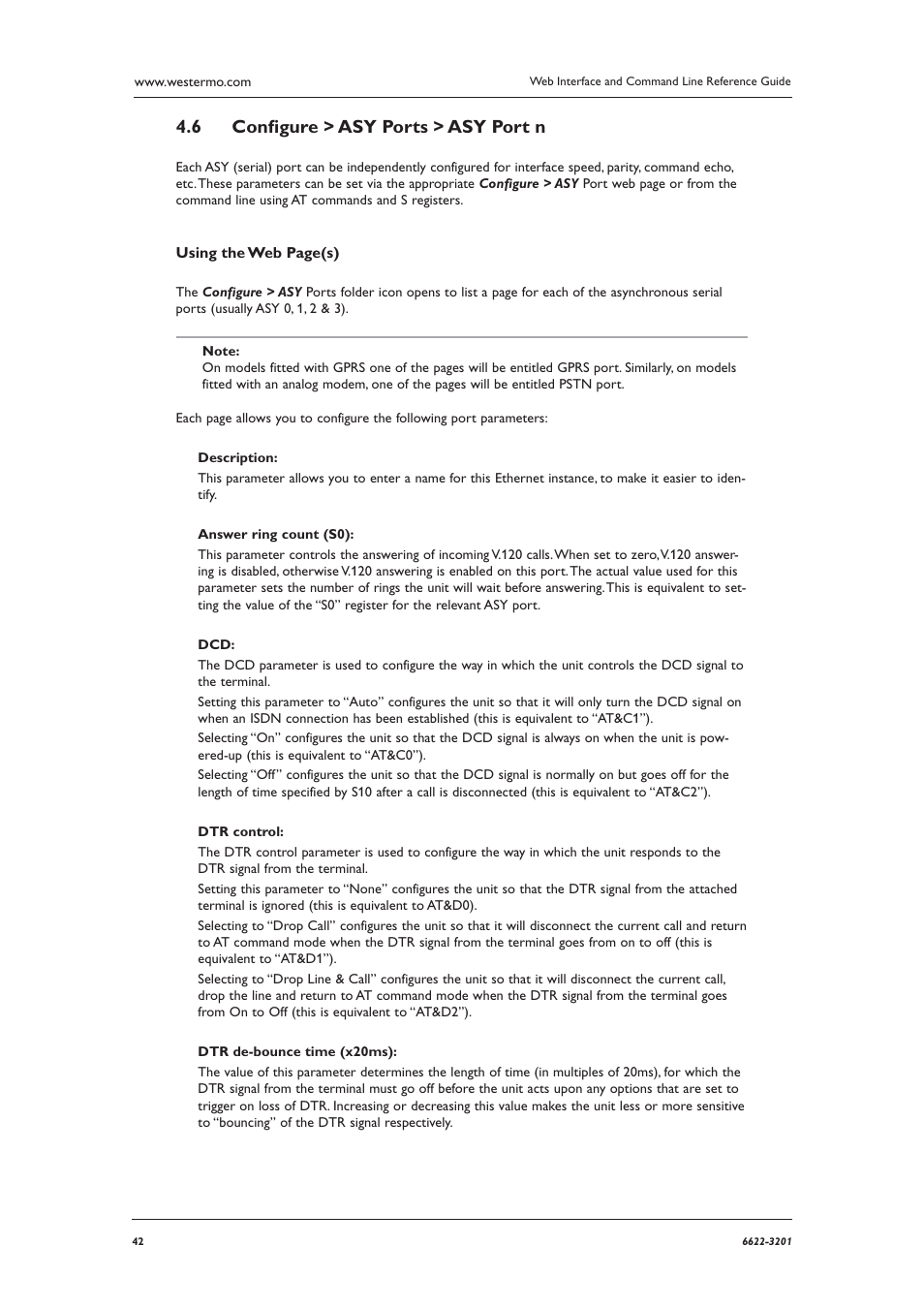 Conﬁ gure > asy ports > asy port n 4.6 | Westermo MR Series User Manual | Page 42 / 460