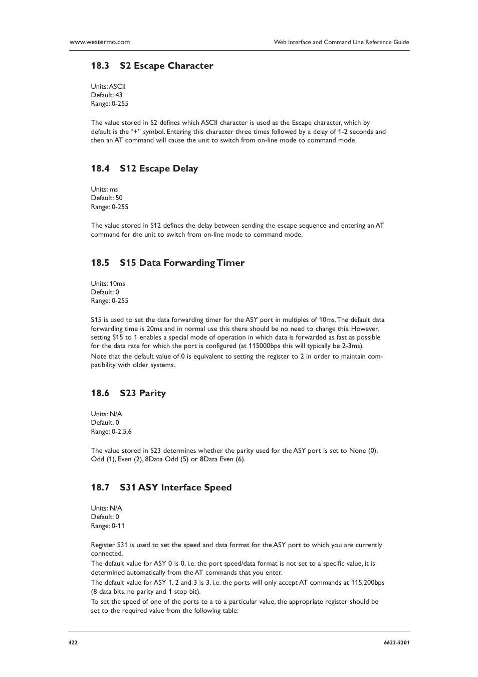 S2 escape character 18.3 | Westermo MR Series User Manual | Page 422 / 460