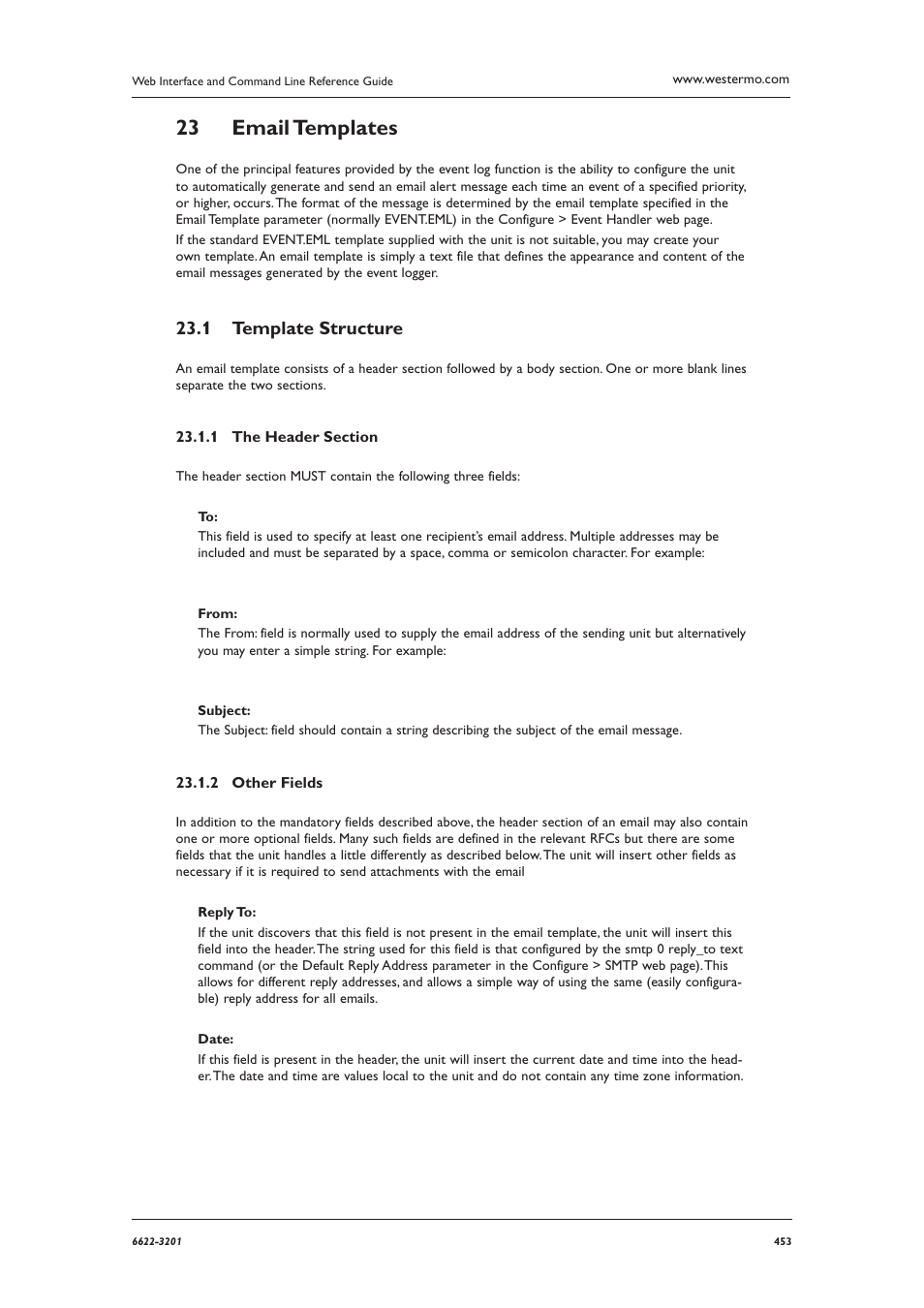 Email templates 23, Template structure 23.1 | Westermo MR Series User Manual | Page 453 / 460