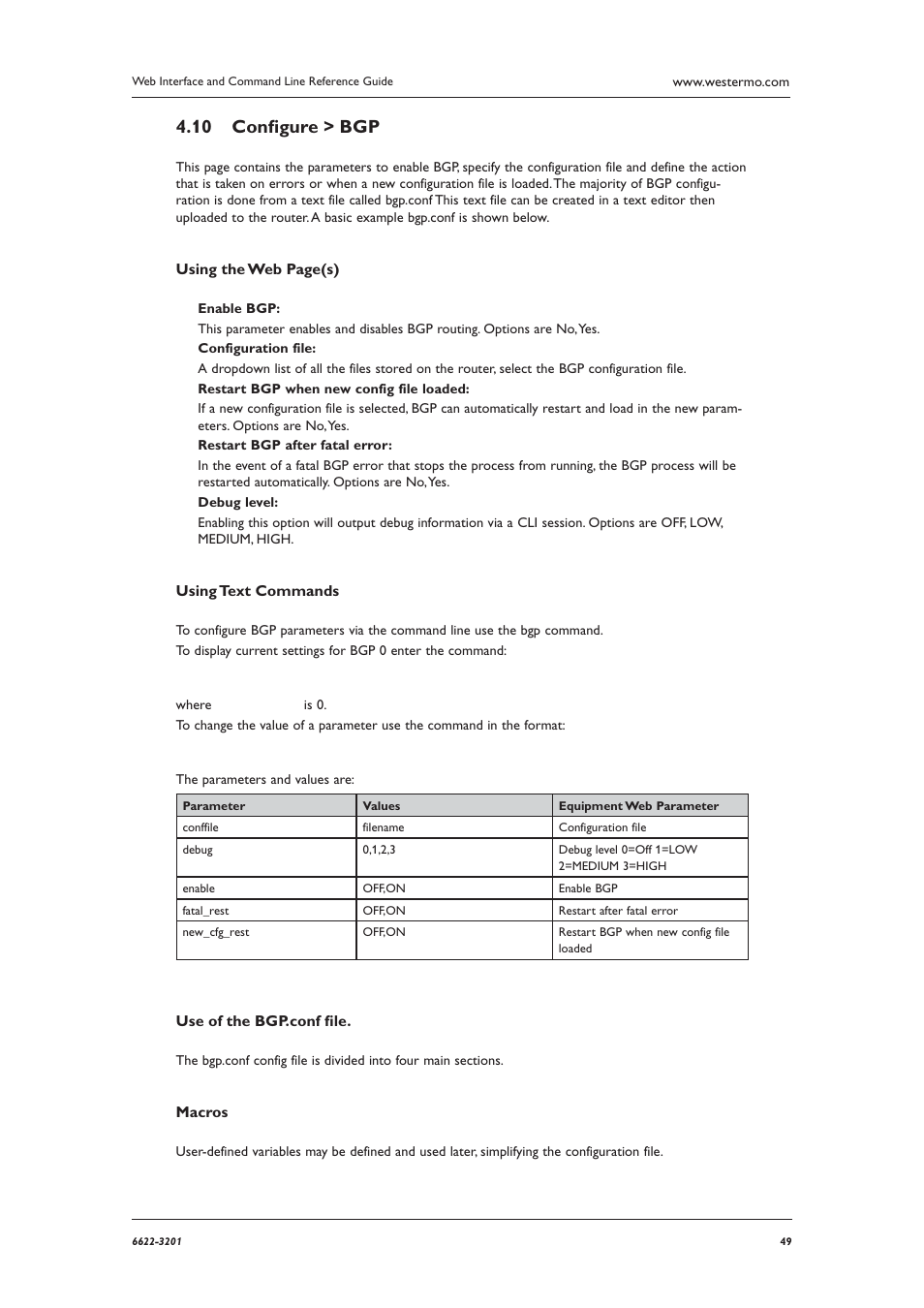 Conﬁ gure > bgp 4.10 | Westermo MR Series User Manual | Page 49 / 460