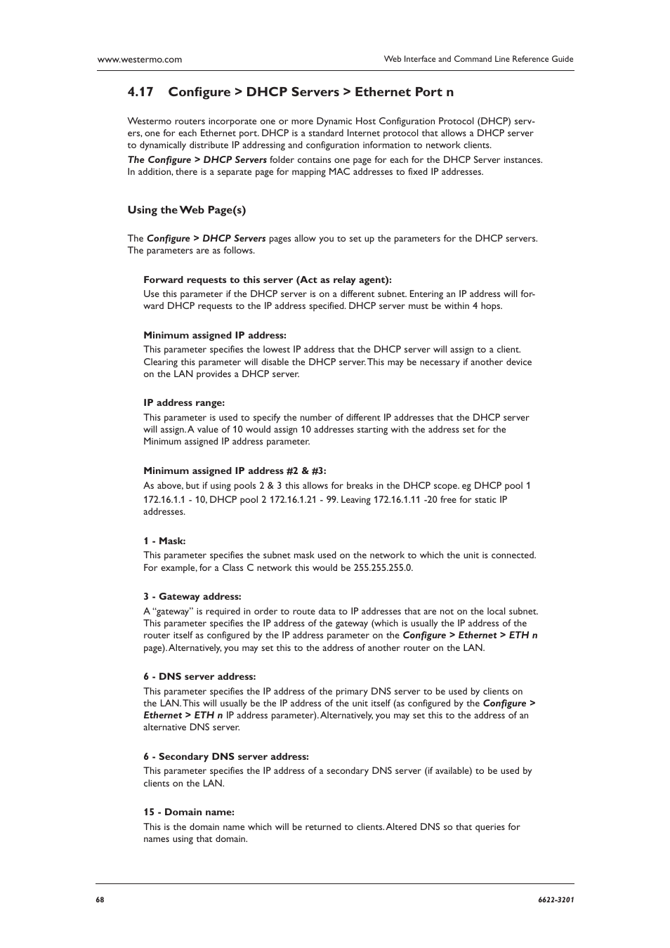 Conﬁ gure > dhcp servers > ethernet port n 4.17 | Westermo MR Series User Manual | Page 68 / 460