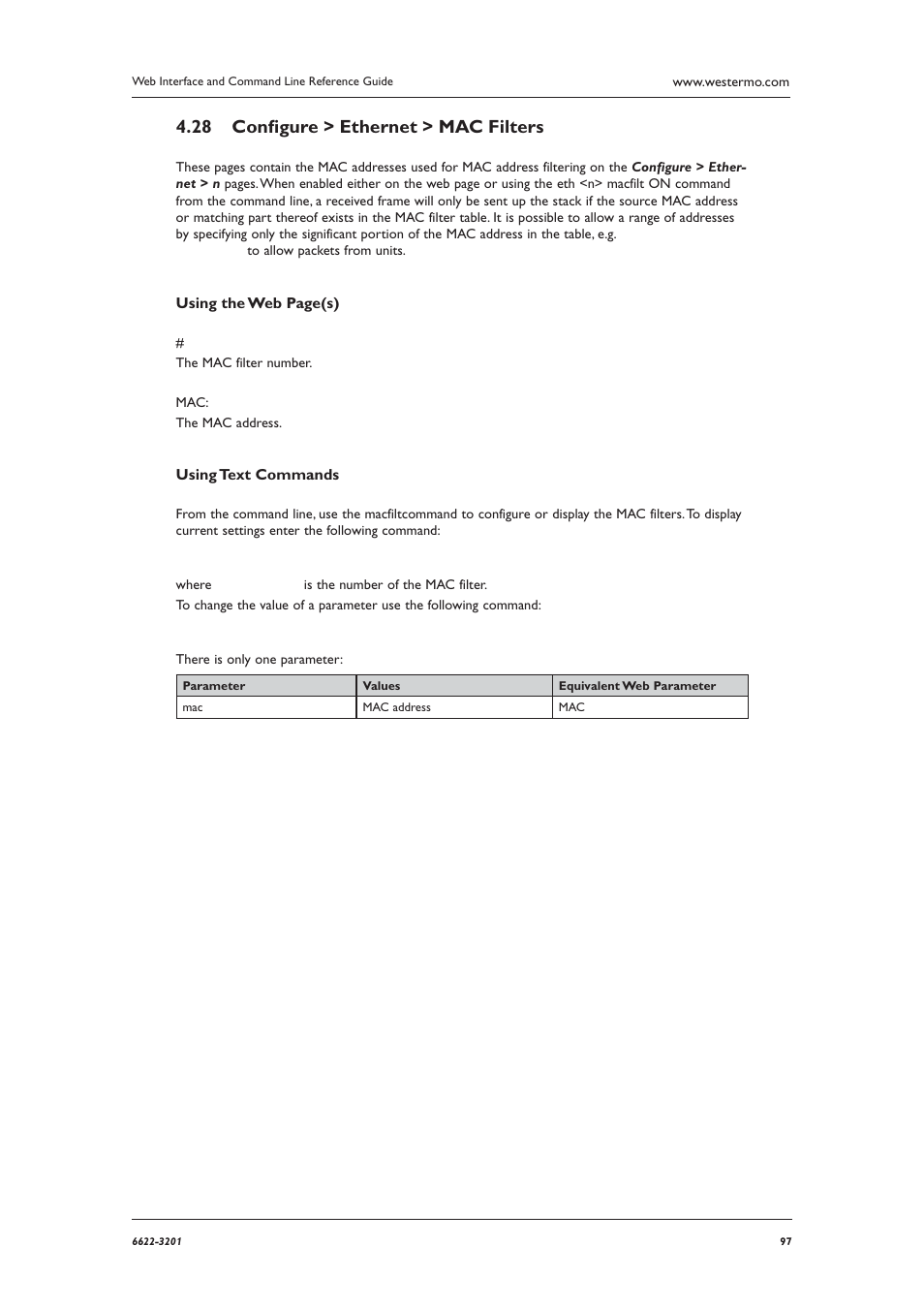 Conﬁ gure > ethernet > mac filters 4.28 | Westermo MR Series User Manual | Page 97 / 460