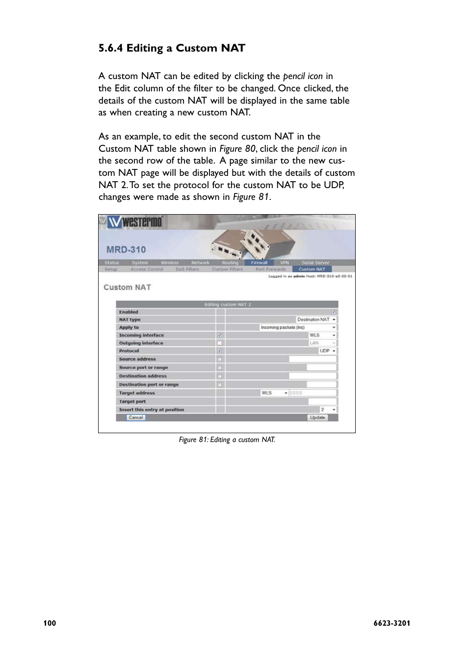 4 editing a custom nat | Westermo MRD-3x0 User Manual | Page 100 / 199