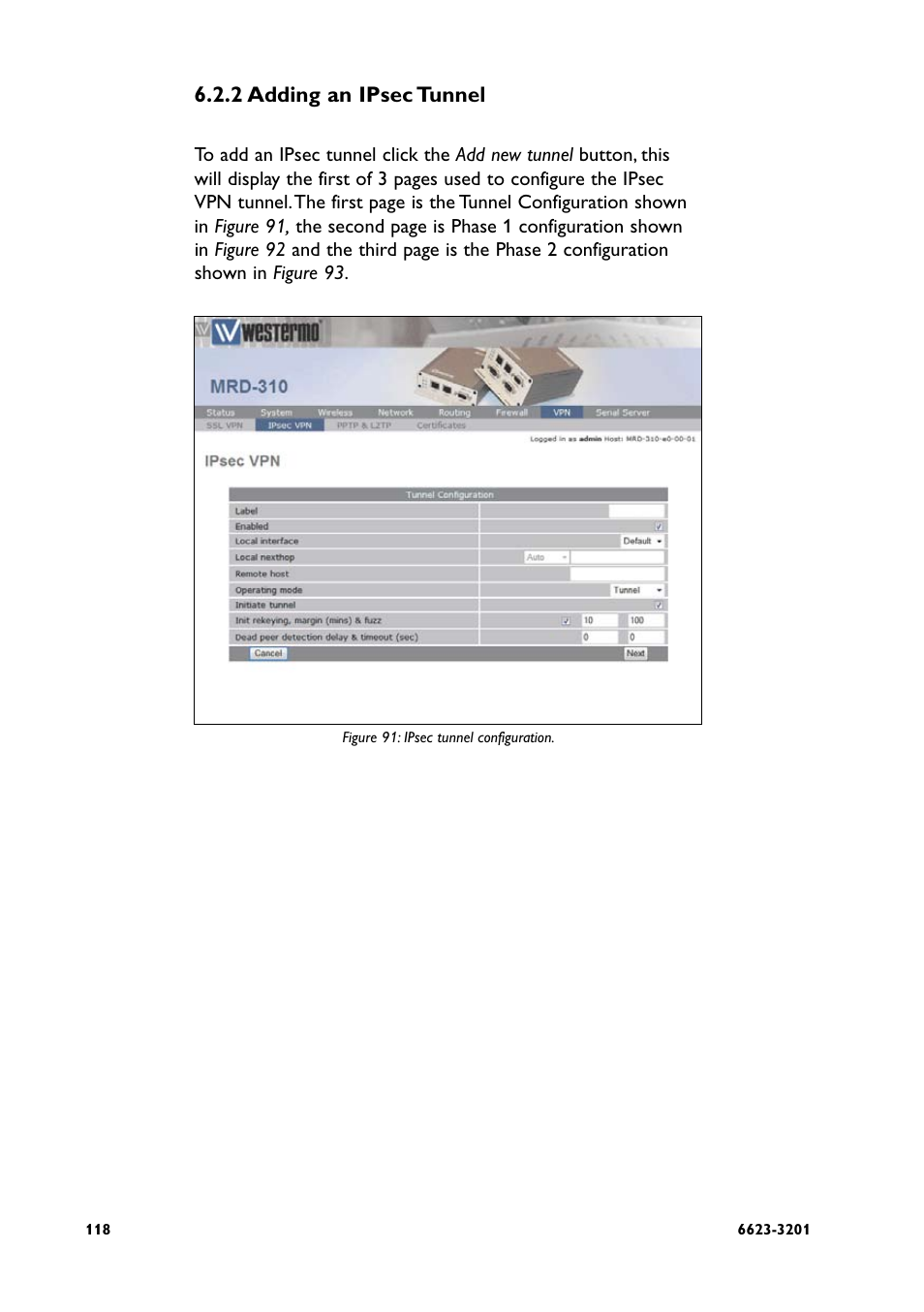 2 adding an ipsec tunnel | Westermo MRD-3x0 User Manual | Page 118 / 199