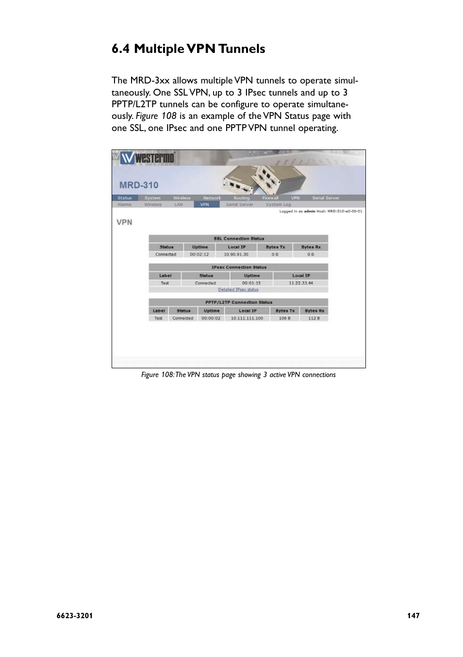 4 multiple vpn tunnels | Westermo MRD-3x0 User Manual | Page 147 / 199