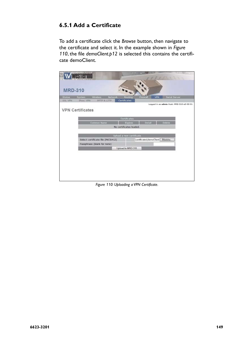 1 add a certificate | Westermo MRD-3x0 User Manual | Page 149 / 199