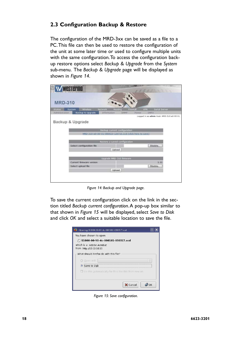 3 configuration backup & restore | Westermo MRD-3x0 User Manual | Page 18 / 199
