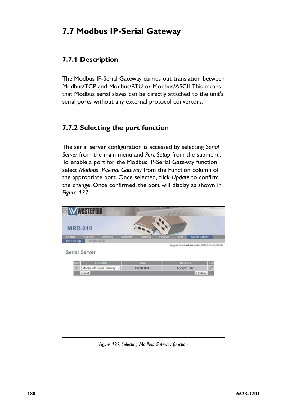 7 modbus ip-serial gateway | Westermo MRD-3x0 User Manual | Page 180 / 199