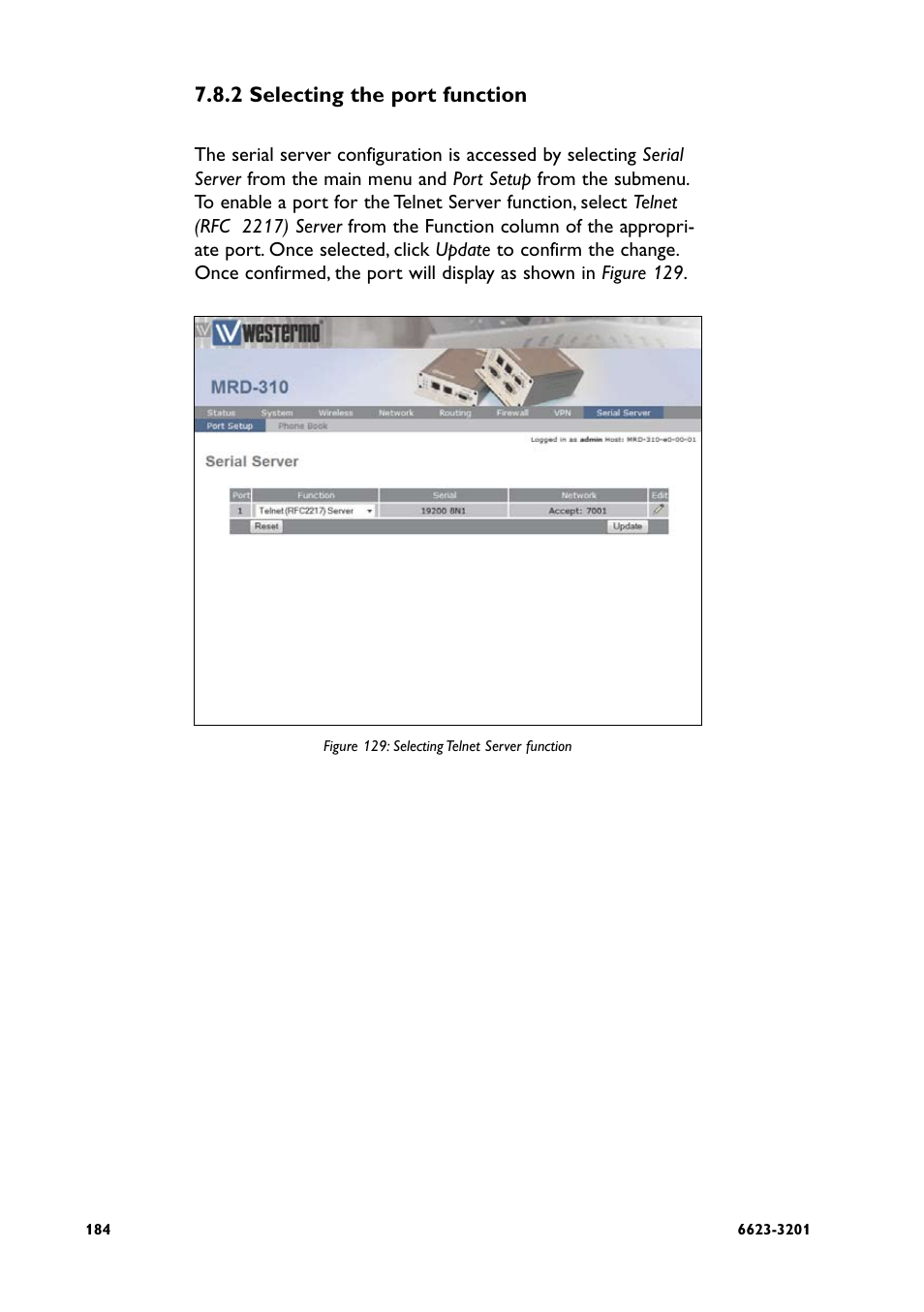 2 selecting the port function | Westermo MRD-3x0 User Manual | Page 184 / 199