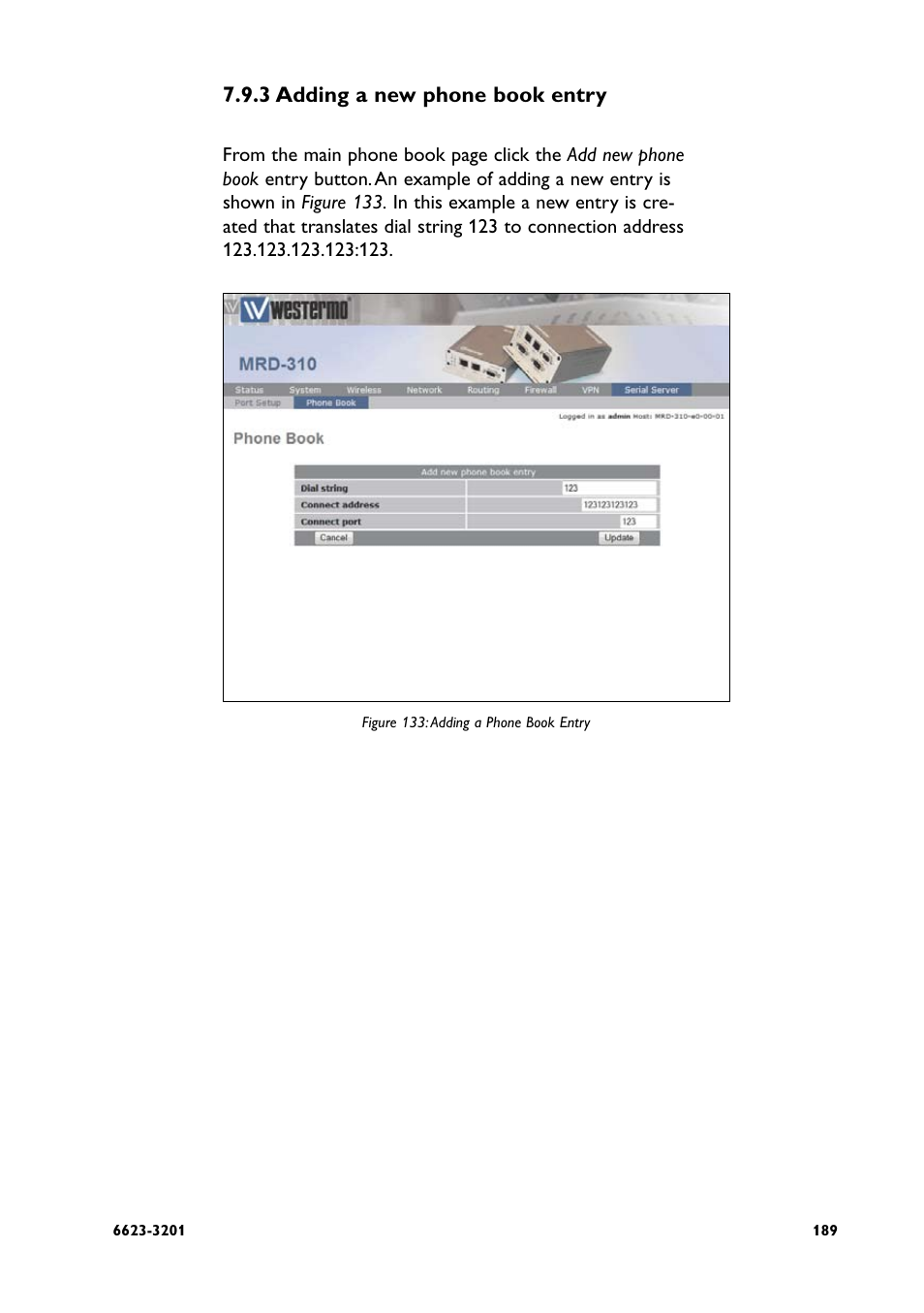 3 adding a new phone book entry | Westermo MRD-3x0 User Manual | Page 189 / 199