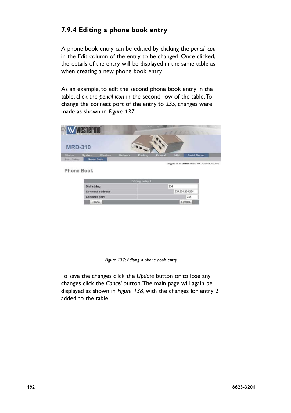 4 editing a phone book entry | Westermo MRD-3x0 User Manual | Page 192 / 199