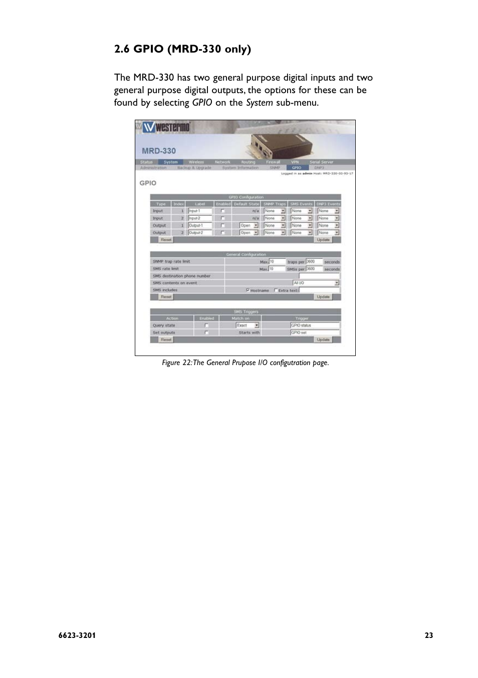 6 gpio (mrd-330 only) | Westermo MRD-3x0 User Manual | Page 23 / 199