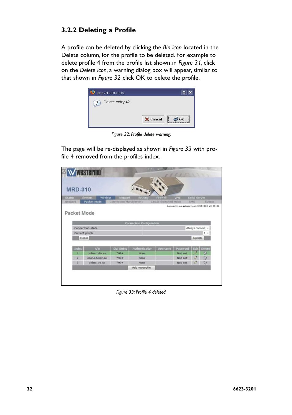 2 deleting a profile | Westermo MRD-3x0 User Manual | Page 32 / 199