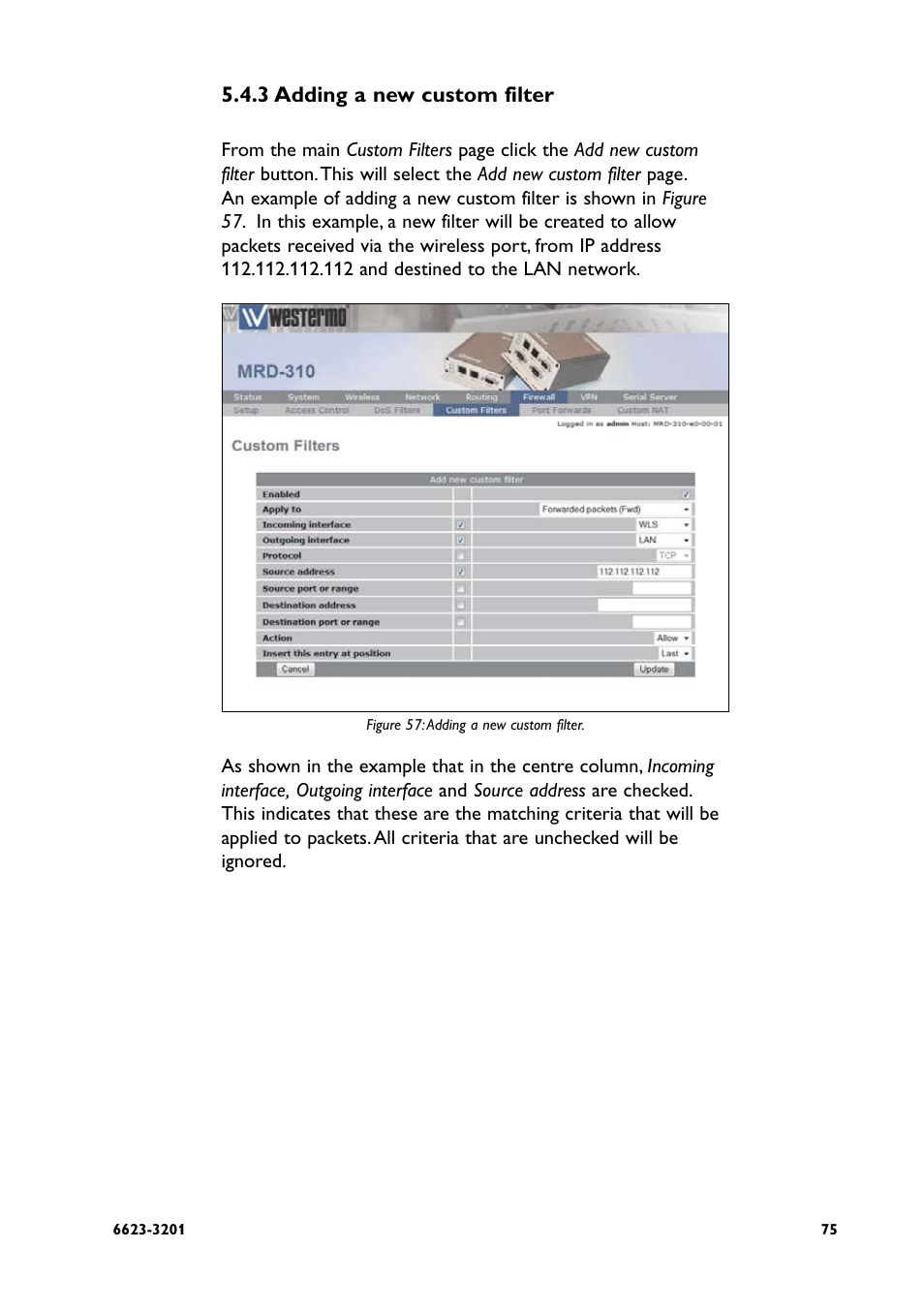 3 adding a new custom filter | Westermo MRD-3x0 User Manual | Page 75 / 199
