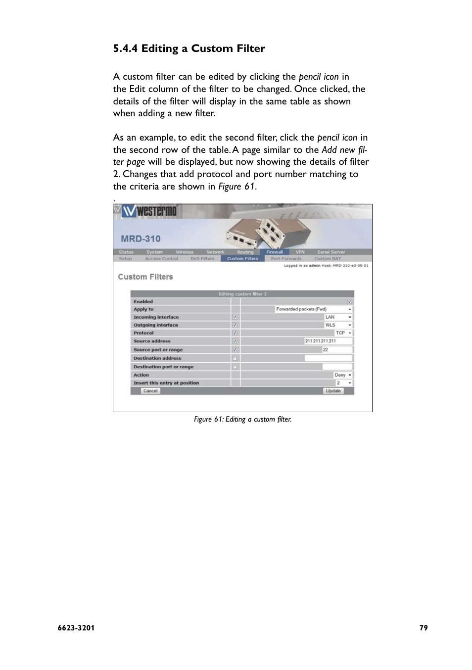 4 editing a custom filter | Westermo MRD-3x0 User Manual | Page 79 / 199