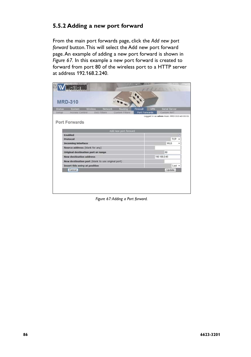 2 adding a new port forward | Westermo MRD-3x0 User Manual | Page 86 / 199