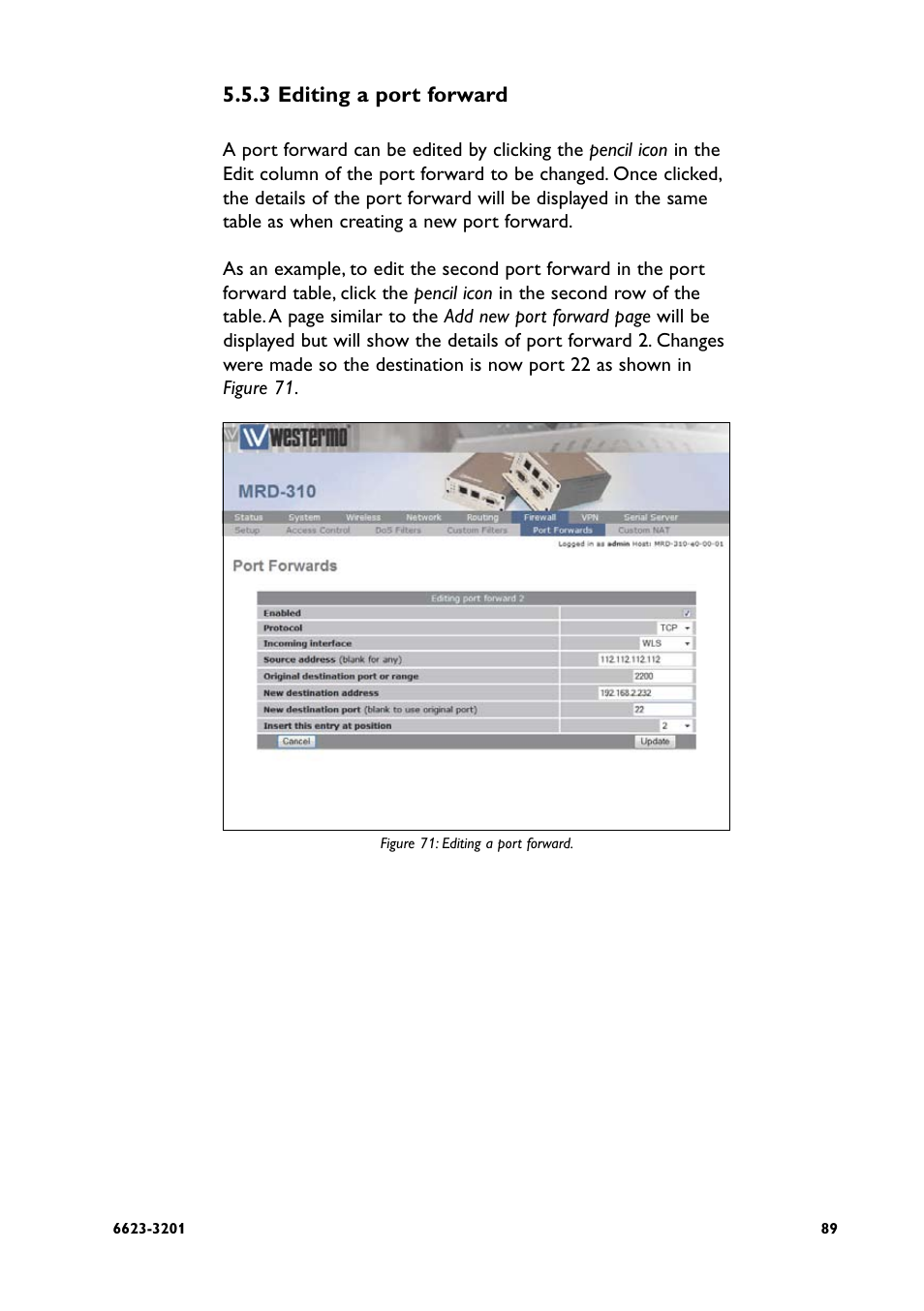 3 editing a port forward | Westermo MRD-3x0 User Manual | Page 89 / 199