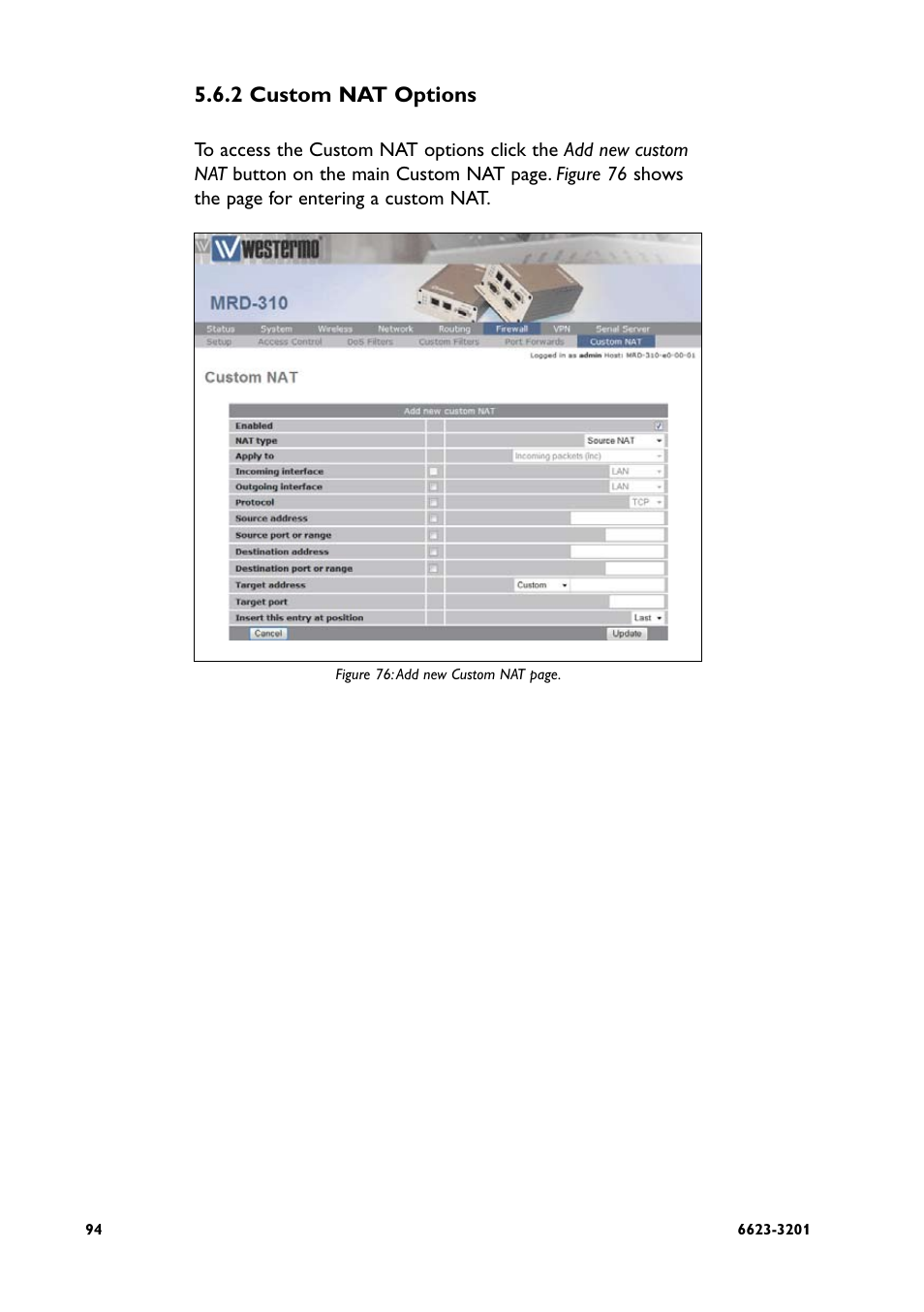 2 custom nat options | Westermo MRD-3x0 User Manual | Page 94 / 199
