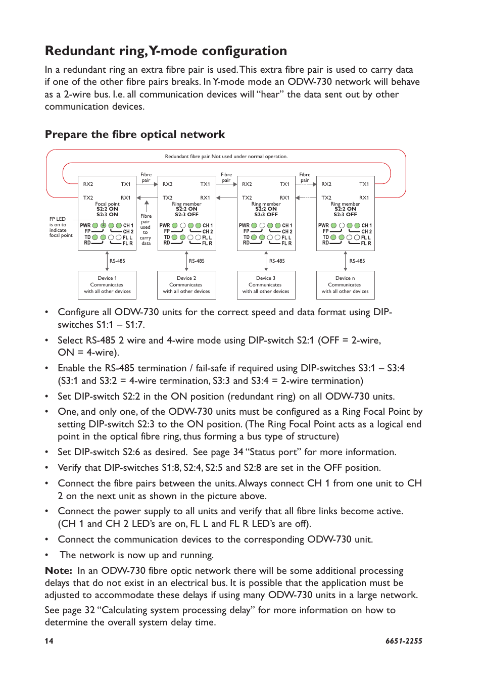 Redundant ring, y-mode configuration, Prepare the fibre optical network | Westermo ODW-730-F2 User Manual | Page 14 / 36
