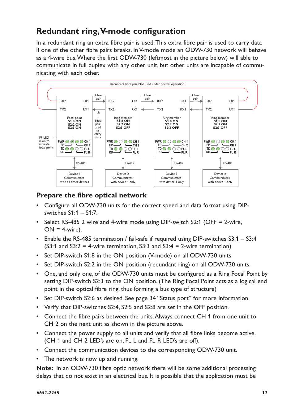 Redundant ring, v-mode configuration, Prepare the fibre optical network | Westermo ODW-730-F2 User Manual | Page 17 / 36