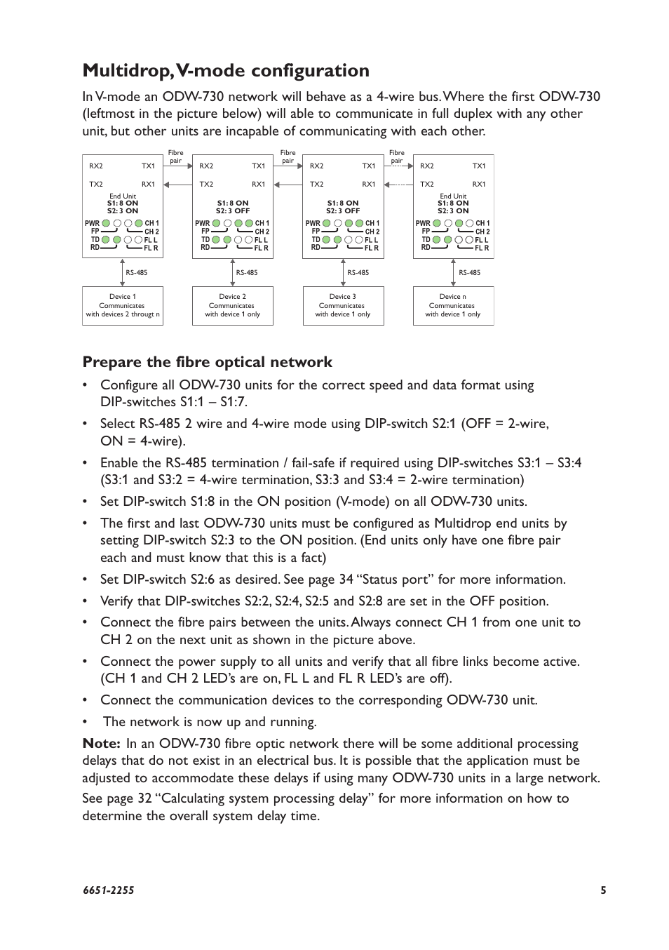 Multidrop, v-mode configuration, Prepare the fibre optical network | Westermo ODW-730-F2 User Manual | Page 5 / 36