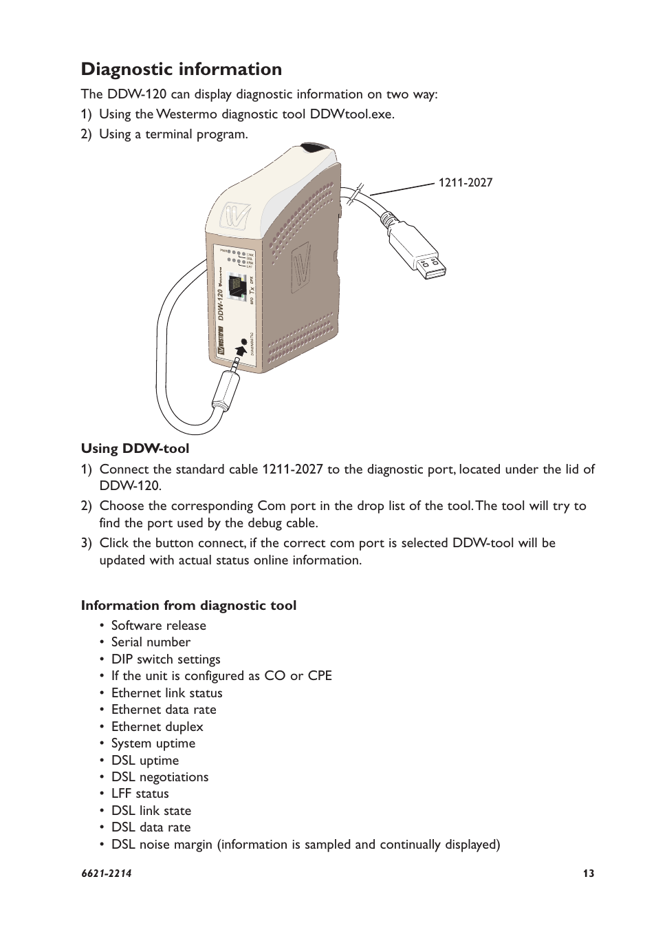 Diagnostic information | Westermo DDW-120 User Manual | Page 13 / 24