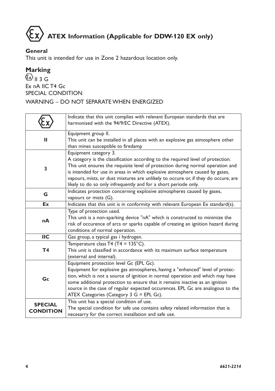 Marking, Atex information (applicable for ddw-120 ex only) | Westermo DDW-120 User Manual | Page 4 / 24