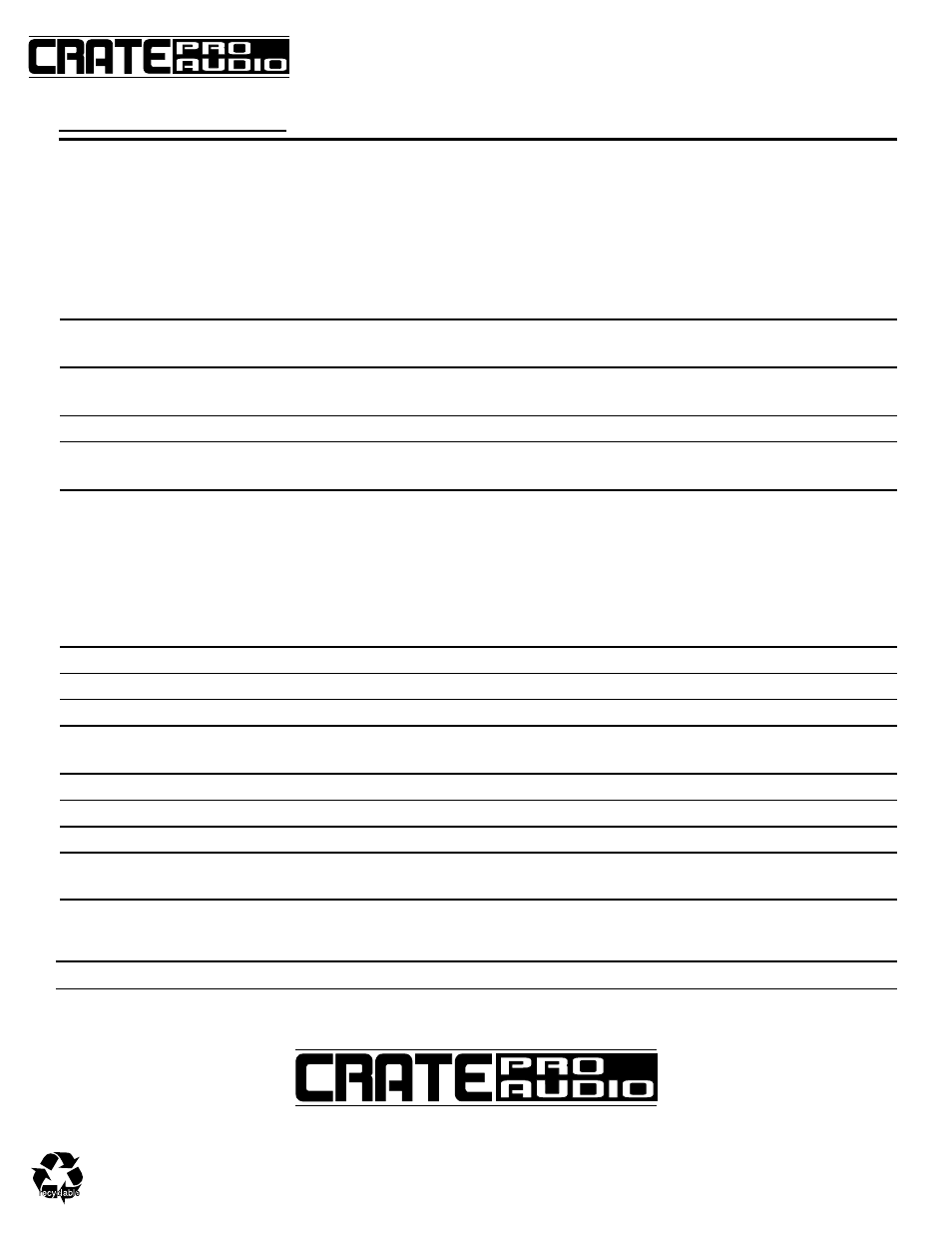 Technical specifications | Crate Amplifiers PX700DLX User Manual | Page 8 / 8