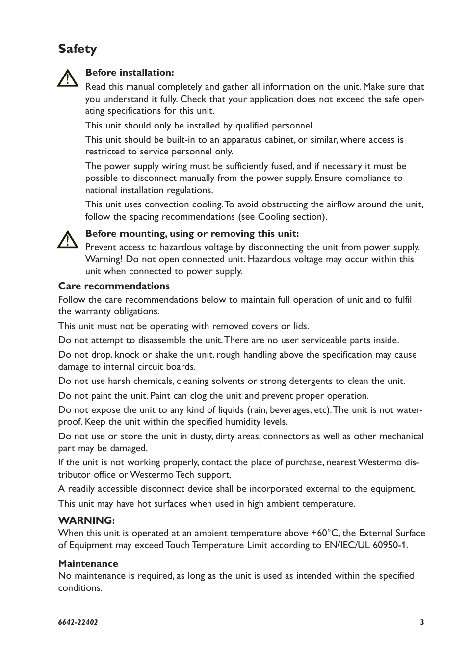 Safety | Westermo DDW-226 User Manual | Page 3 / 24