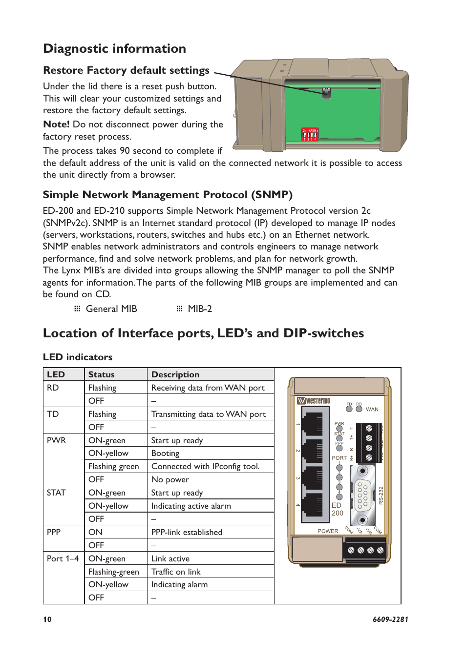 Diagnostic information | Westermo ED-2x0 User Manual | Page 10 / 20