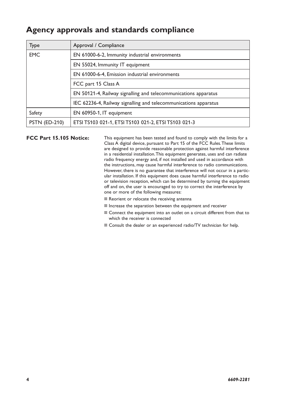 Agency approvals and standards compliance | Westermo ED-2x0 User Manual | Page 4 / 20