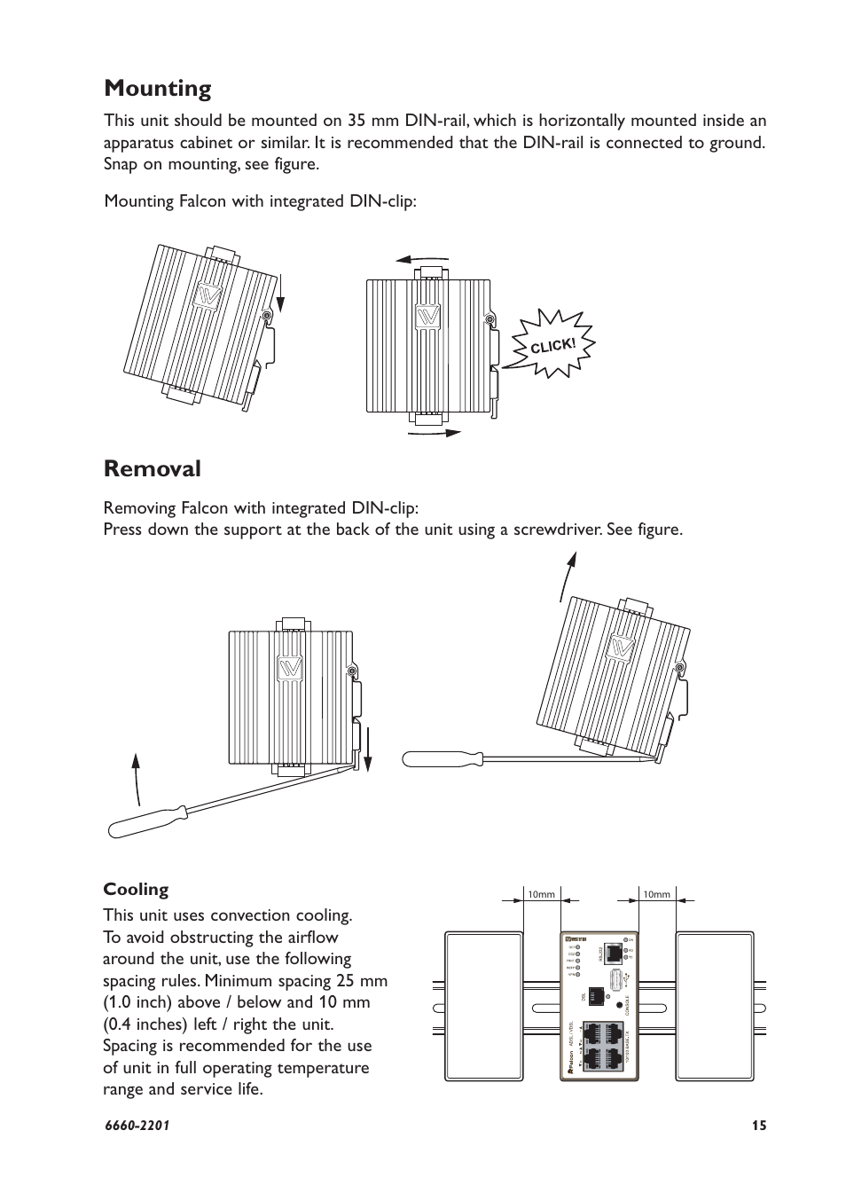 Mounting, Removal | Westermo FDV-206-1D-1S User Manual | Page 15 / 24