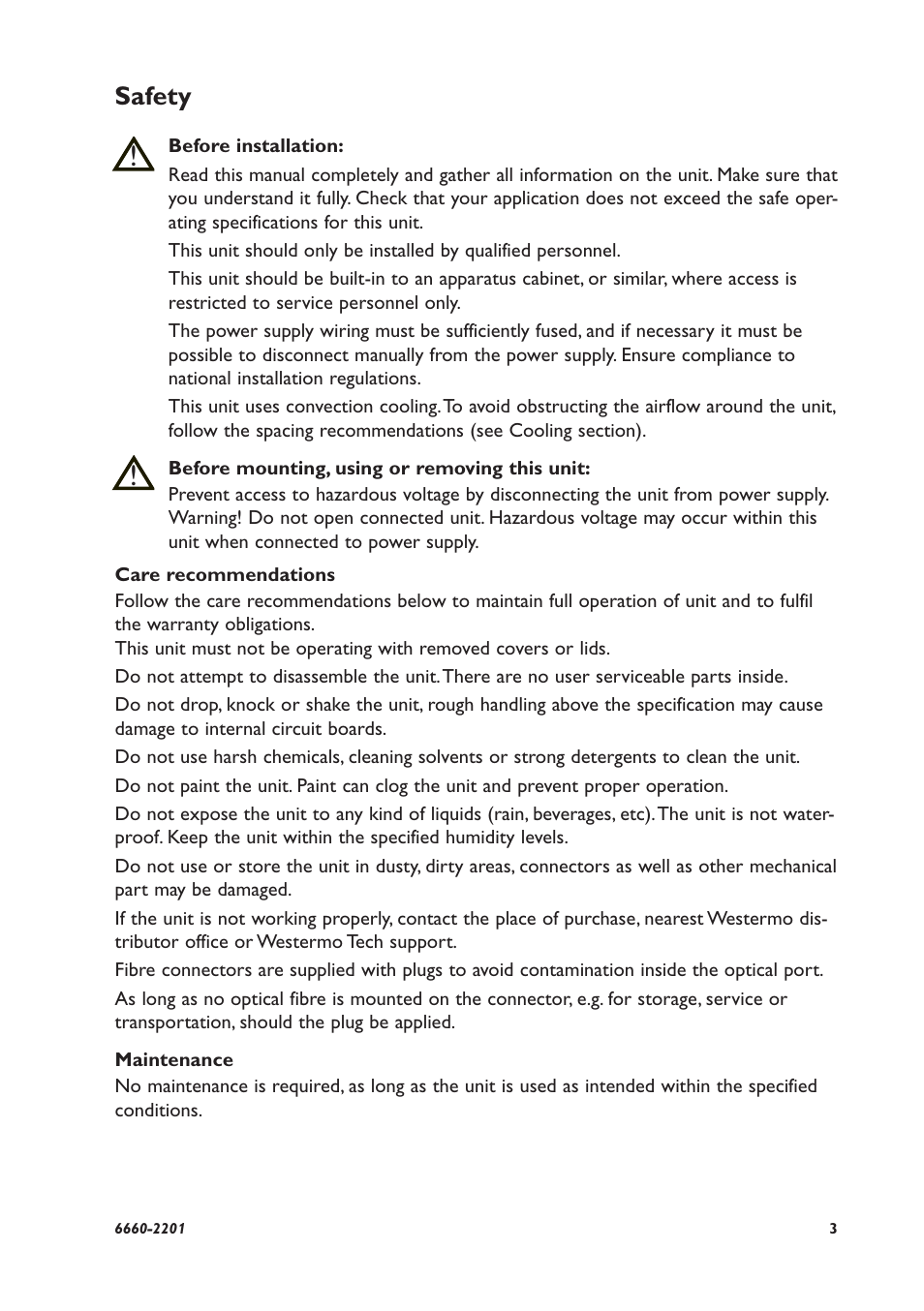 Safety | Westermo FDV-206-1D-1S User Manual | Page 3 / 24