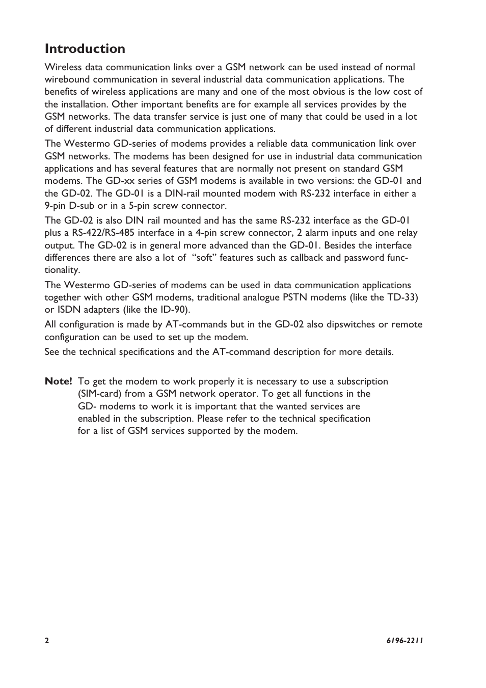 Introduction | Westermo GD-01 User Manual | Page 2 / 20