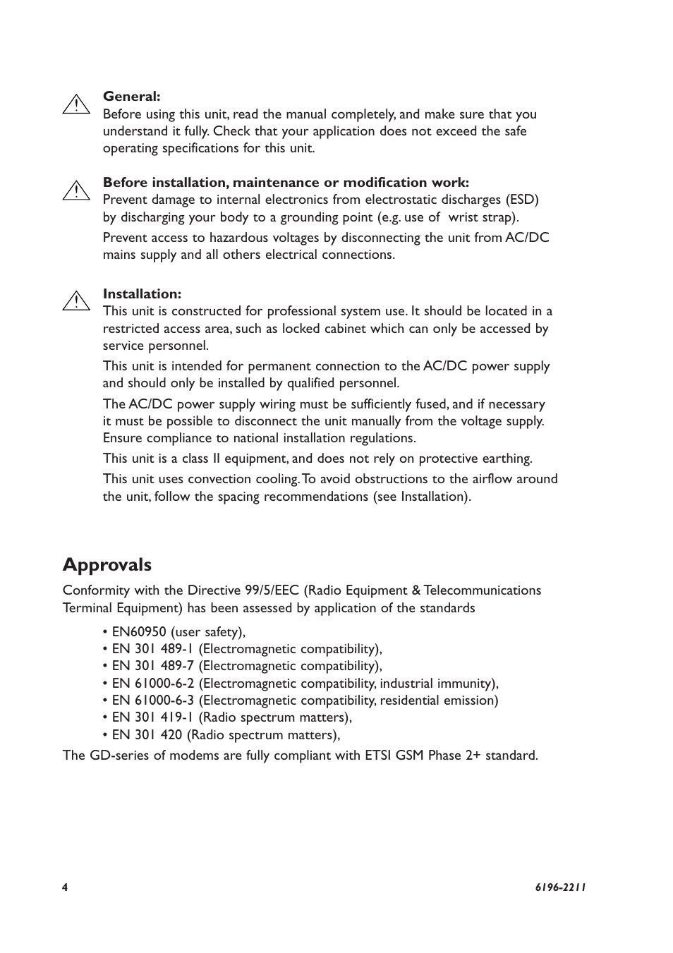 Safety, Approvals | Westermo GD-01 User Manual | Page 4 / 20