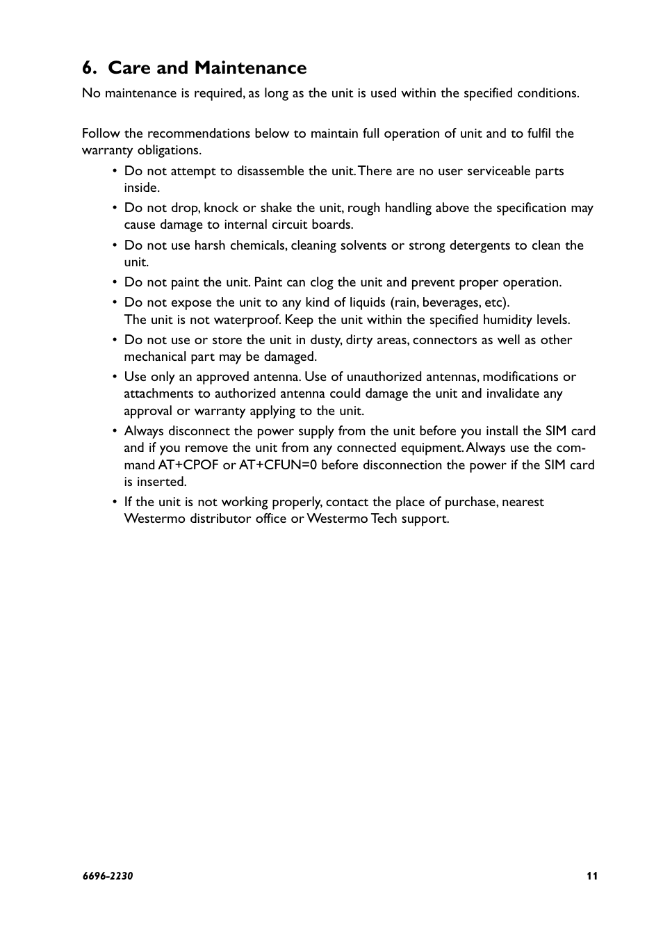 Care and maintenance | Westermo GD-01 US User Manual | Page 11 / 24